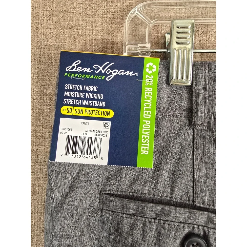 Ben Hogan Performance Mens Grey Heather Golf Pants 36x32Stretch Moisture Wicking